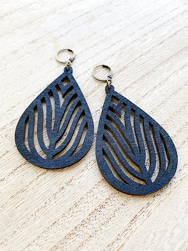 black wooden dangle earrings